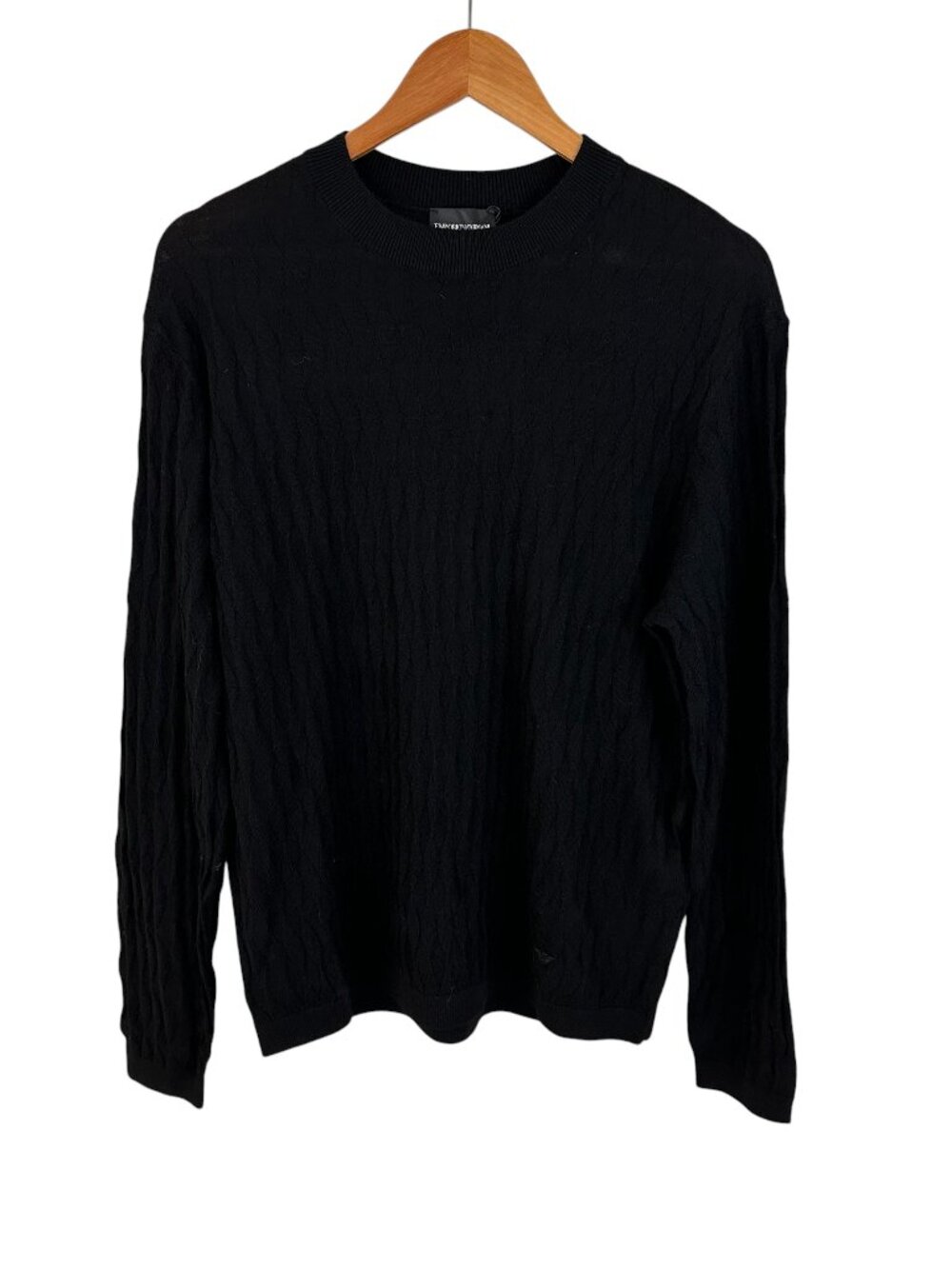 Emporio Armani Men's Size L Crew Neck Textured Virgin Wool Black Sweater NEW